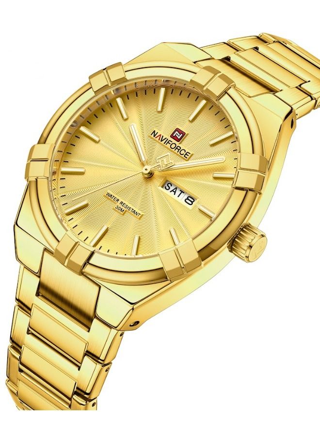 نافيفورس ساعة يد بعقارب مقاومة للماء طراز 9218 - ذهبي للرجال - Image 2