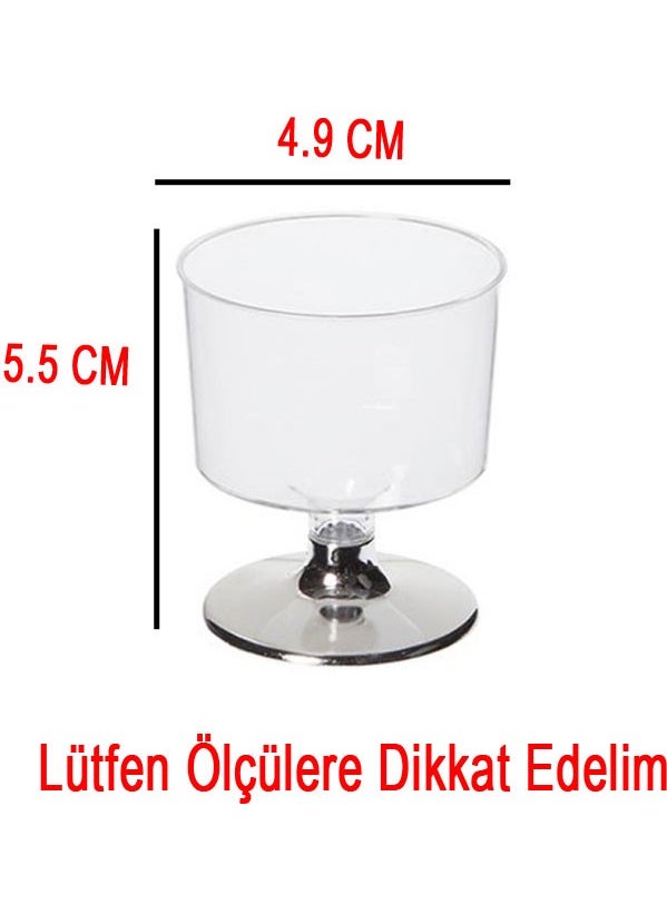 Eminönü Toptancı - Eminönü Wholesaler Footed Shot Glass Small Plastic Glass 50 ml - 6 Pieces Silver - Image 1