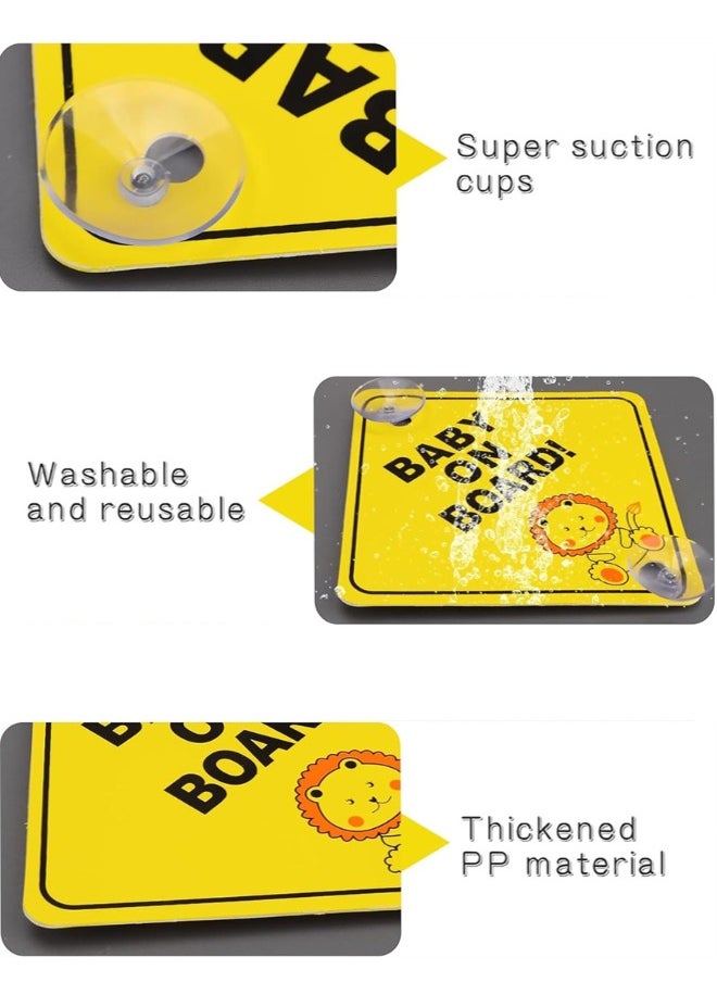 Generic Baby on Board Car Warning Sticker, 4 Pcs Car Warning Signs with Suction Cups Reusable Baby in Car Sticker Baby on Board Signs for Car Windows  - Image 3