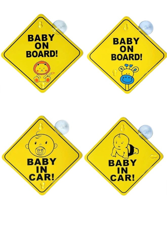 Generic Baby on Board Car Warning Sticker, 4 Pcs Car Warning Signs with Suction Cups Reusable Baby in Car Sticker Baby on Board Signs for Car Windows  - Image 1