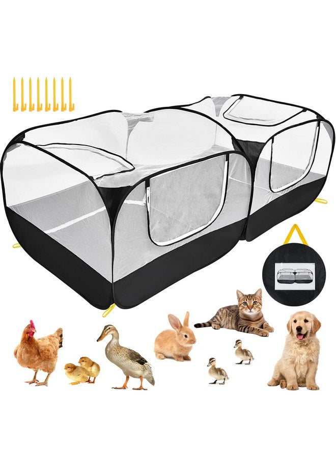 جهوا حظيرة لعب الحيوانات الأليفة من جوهوا للحيوانات الصغيرة، حظيرة دجاج محمولة مع قاع وغطاء قابلين للفصل، حظيرة دجاج قابلة للطي للاستخدام الداخلي والخارجي مع جدران شبكية شفافة للدجاج والبط والجرو والقطط والأرانب - Image 1