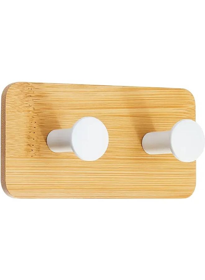 Double Row White Bamboo Wall Hook No Drill Adhesive Strong Sticky Holder For Coats Towels Bags - Image 1
