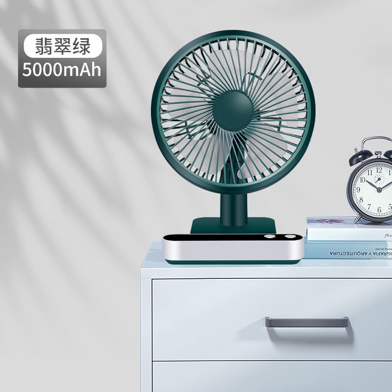 New Shaking Head Digital Display Usb Small Fan Rechargeable Desktop Student Home Office Light Sound Cycle Electric Fan - Image 1