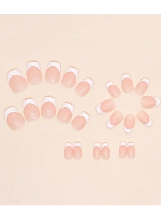 ORiTi White French Tip Nails, Nude Pink Press On Nails Solid Glue On Nails Full Cover Short Square False Nails For Women Girls Daily Wear 24pcs - Image 4