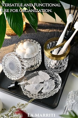 LaMarriti Glass Bathroom Accessories Set, 5pcs Crystal Clear Bathroom Accessories, Toothbrush Holder Set, Lotion Dispenser, Soap Dish, Tumbler, Qtips Holder, Vintage Bathroom Decor, Set - Image 4