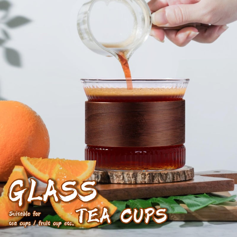 LUFLORA Espresso Cups Set of 2, Glass Coffee Cups 5OZ, Classic Stripes Coffee Glasses with Wooden Ring, Espresso Shot Glass for Beverages, Americano, Espresso Accessories - Image 5