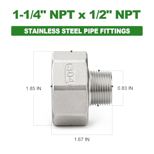 TAISHER 2PCS 304 Stainless Steel Pipe Fitting Reducer Adapter 12 NPT Male x 114 NPT Female - Image 3