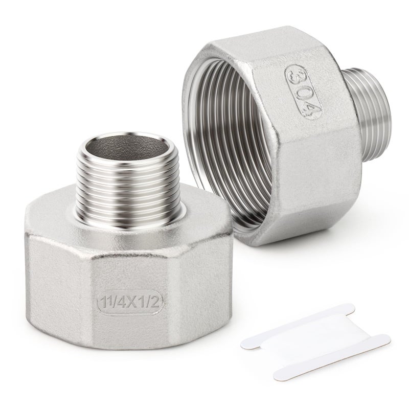 TAISHER 2PCS 304 Stainless Steel Pipe Fitting Reducer Adapter 12 NPT Male x 114 NPT Female - Image 2