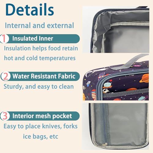 Kulle Lunch Box Kids,Insulated Lunch Bag Boys Back to School,Washable and Reusable Lunch Box for kids,Lunchbox for Office,School,Outdoor(Astronaut) - Image 5