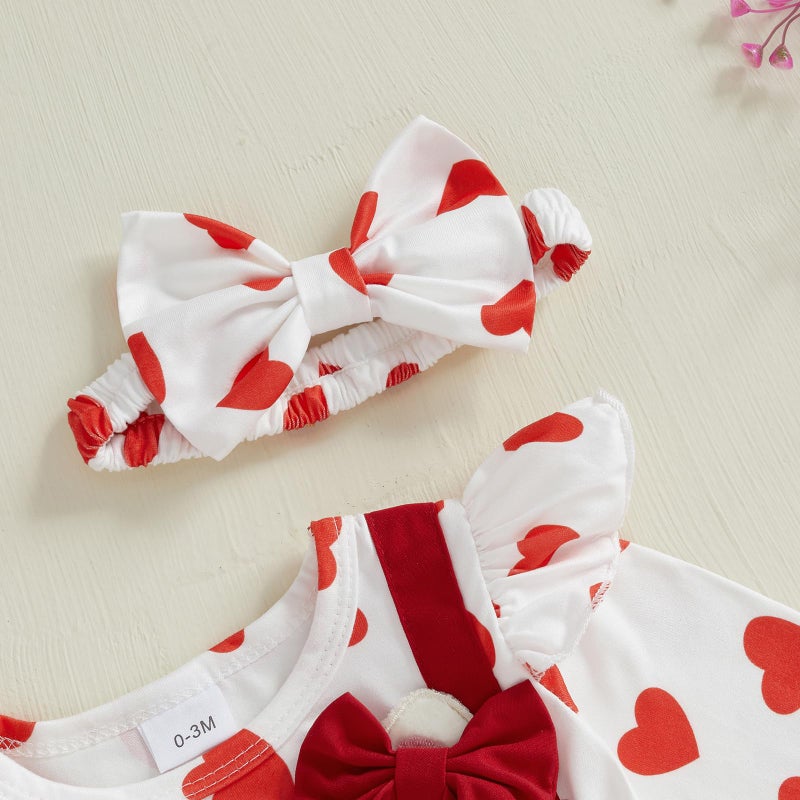 LAGKIYOJ Newborn Baby Valentines Day Outfit Baby Girl Romper Ruffle Long Sleeve Ribbed Valentines Dress with Headband (Heart Red, 3-6 Months) - Image 2