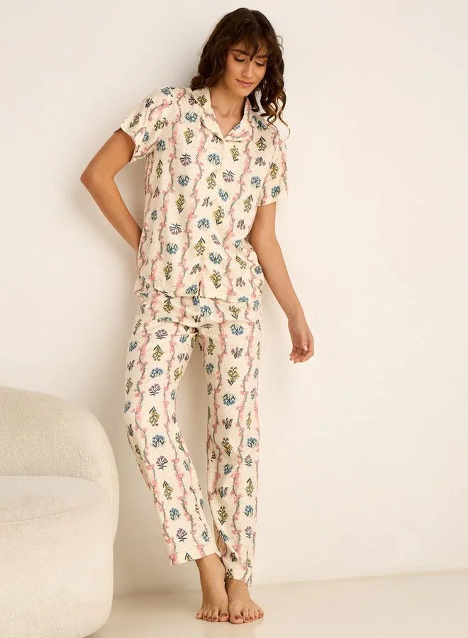 سبلاش فيڤ Pyjama Set Button-Down Shirt & Trousers Viscose
