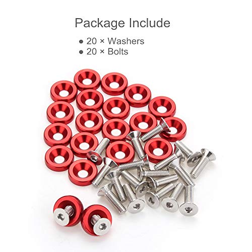 OUHL 20 قطعة غسالة برغي واقي الفندر M6x20mm 6061 T6-درجة CNC ألمنيوم مصبوب مجموعة تثبيت تزيين حجرة المحرك (أحمر) - Image 3