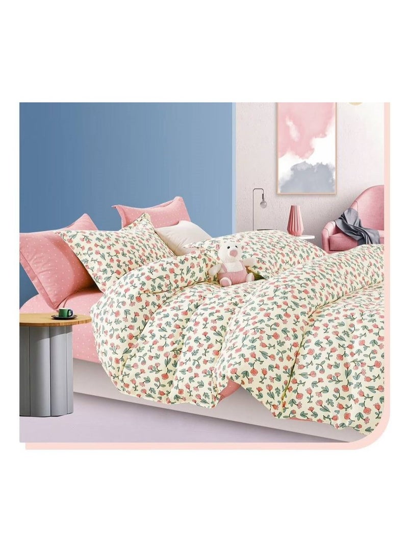 طقم سرير قطني مفرد مكون من 4 قطع - غطاء لحاف 160×210 سم، شرشف مطاطي 120×200+25 سم، وغطاءان للوسائد - مفروشات ناعمة ومريحة