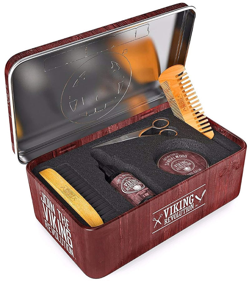 Viking Revolution Ultimate Grooming Kit for Men - Boar Brush, Wood Comb, Sandalwood Balm & Oil, Scissors for Beard & Mustache - Image 2