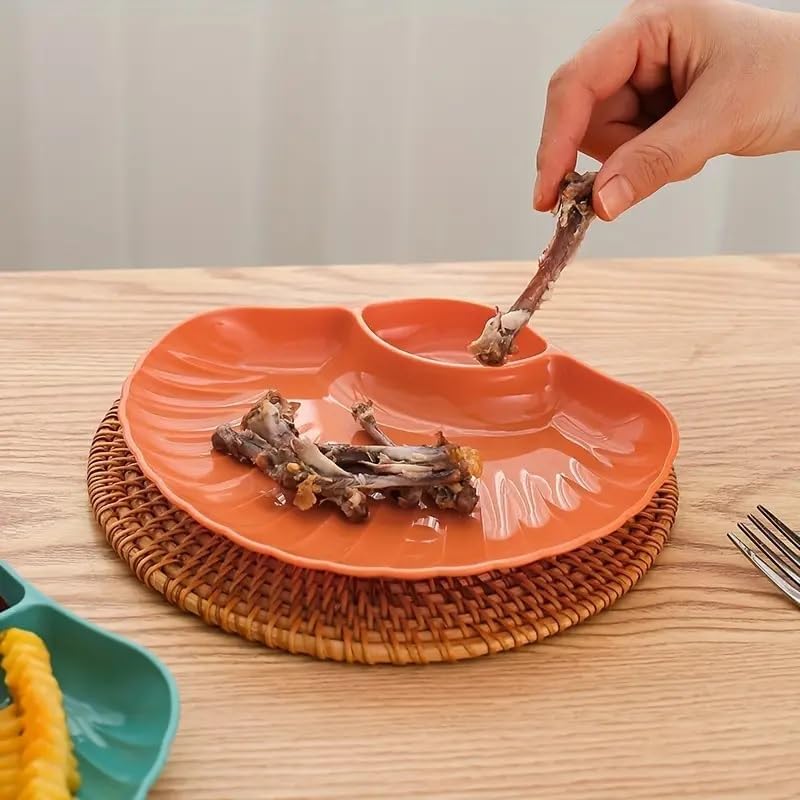 Eletree Shell Shape Chips and Dip Serving Platter Plastic Dinnerware PlateDip Section Durable Serving Dish Multipurpose Serving Tray for DessertSnack Ideal for HomeRestaurantParty Use ORANGE 12 - Image 4