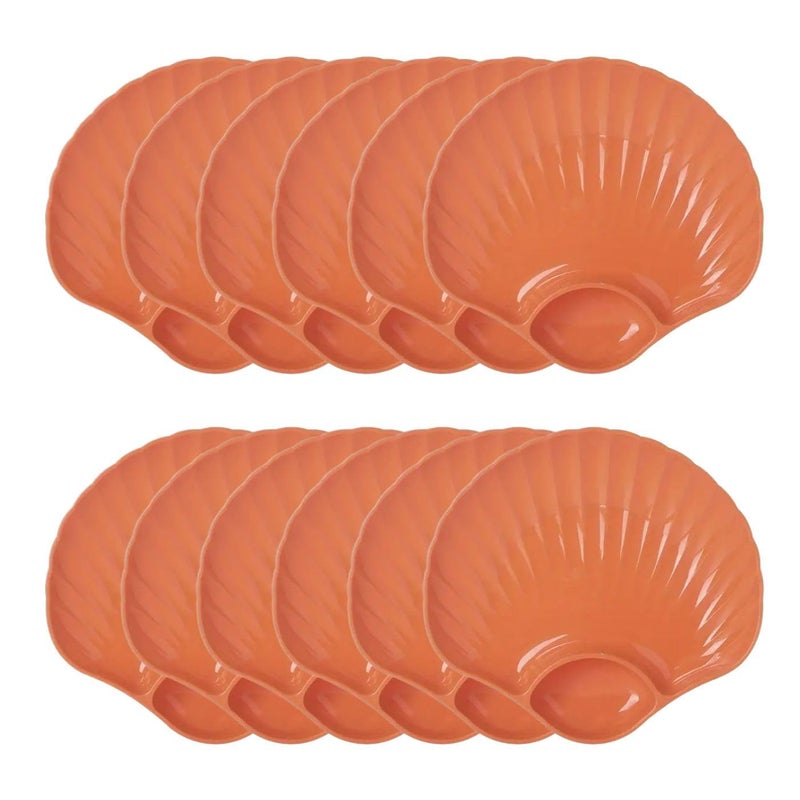Eletree Shell Shape Chips and Dip Serving Platter Plastic Dinnerware PlateDip Section Durable Serving Dish Multipurpose Serving Tray for DessertSnack Ideal for HomeRestaurantParty Use ORANGE 12 - Image 1