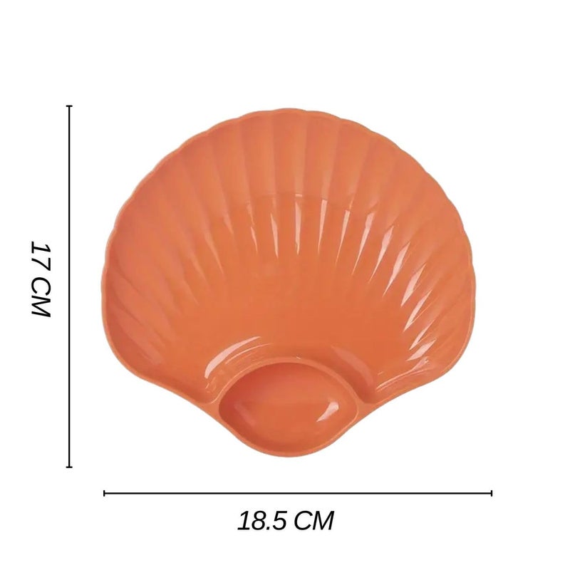 Eletree Shell Shape Chips and Dip Serving Platter Plastic Dinnerware PlateDip Section Durable Serving Dish Multipurpose Serving Tray for DessertSnack Ideal for HomeRestaurantParty Use ORANGE 12 - Image 2
