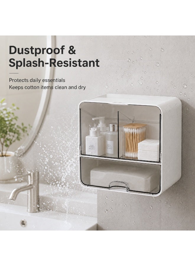 SRLIWHITE Wall Mounted Bathroom Organizer, Personal Care Storage Box with Drawer and Lid, Dustproof Splash Resistant Vanity Organizer for Cotton Swabs, Cotton Pads, Skincare, Makeup Tools  (17.2 * 10.8 * 16.3 CM) - Image 3