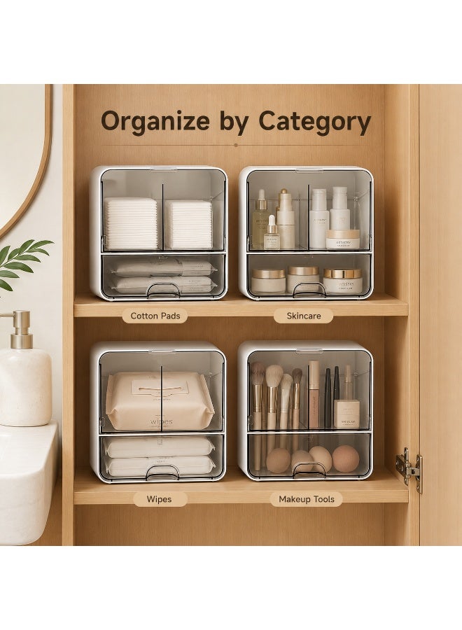 SRLIWHITE Wall Mounted Bathroom Organizer, Personal Care Storage Box with Drawer and Lid, Dustproof Splash Resistant Vanity Organizer for Cotton Swabs, Cotton Pads, Skincare, Makeup Tools  (17.2 * 10.8 * 16.3 CM) - Image 4