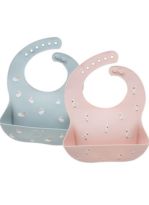 Baby Food Bibs Waterproof Feeding Bibs Toddlers Adjustable Silicone Bibs Baby with Food Catcher Easy Wipes Clean