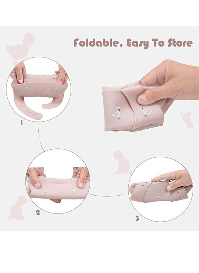 Baby Food Bibs Waterproof Feeding Bibs Toddlers Adjustable Silicone Bibs Baby with Food Catcher Easy Wipes Clean