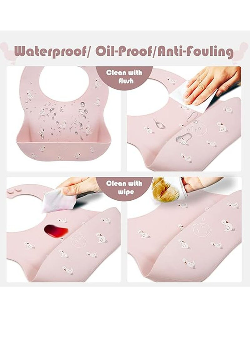 Baby Food Bibs Waterproof Feeding Bibs Toddlers Adjustable Silicone Bibs Baby with Food Catcher Easy Wipes Clean