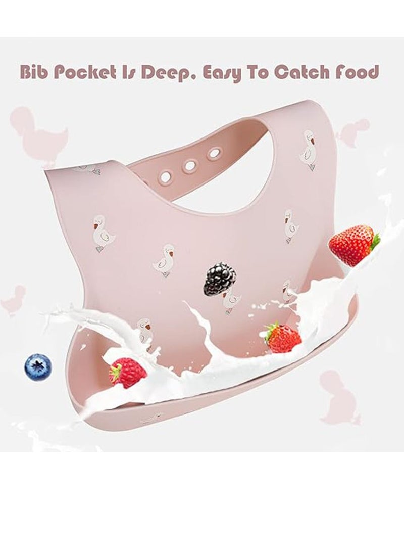 Baby Food Bibs Waterproof Feeding Bibs Toddlers Adjustable Silicone Bibs Baby with Food Catcher Easy Wipes Clean