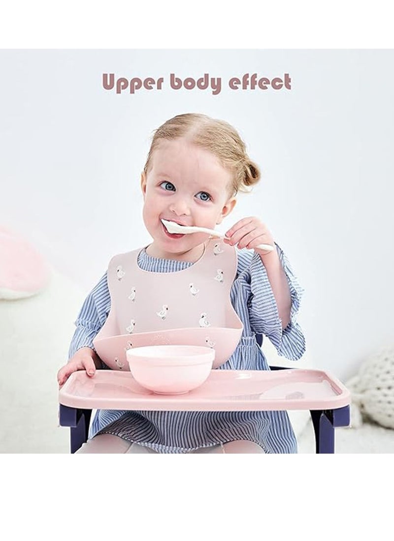 Baby Food Bibs Waterproof Feeding Bibs Toddlers Adjustable Silicone Bibs Baby with Food Catcher Easy Wipes Clean