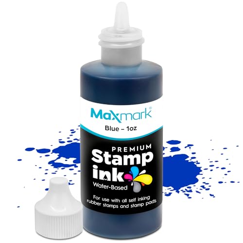 MaxMark Premium Refill Ink with Control Tip Bottle for Self-Inking Stamps, Blue Color - 1 oz. - Image 1