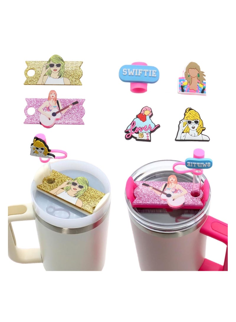 SYOSI مجموعة أغطية قش السيليكون لستينلي، 10 مم غطاء قش بموضوع الفنان الموسيقي، زينة حفلة بموضوع الكرتون، زينة هدايا الحفلات، ملحقات أكواب السيليكون المتعددة الاستخدامات - Image 1