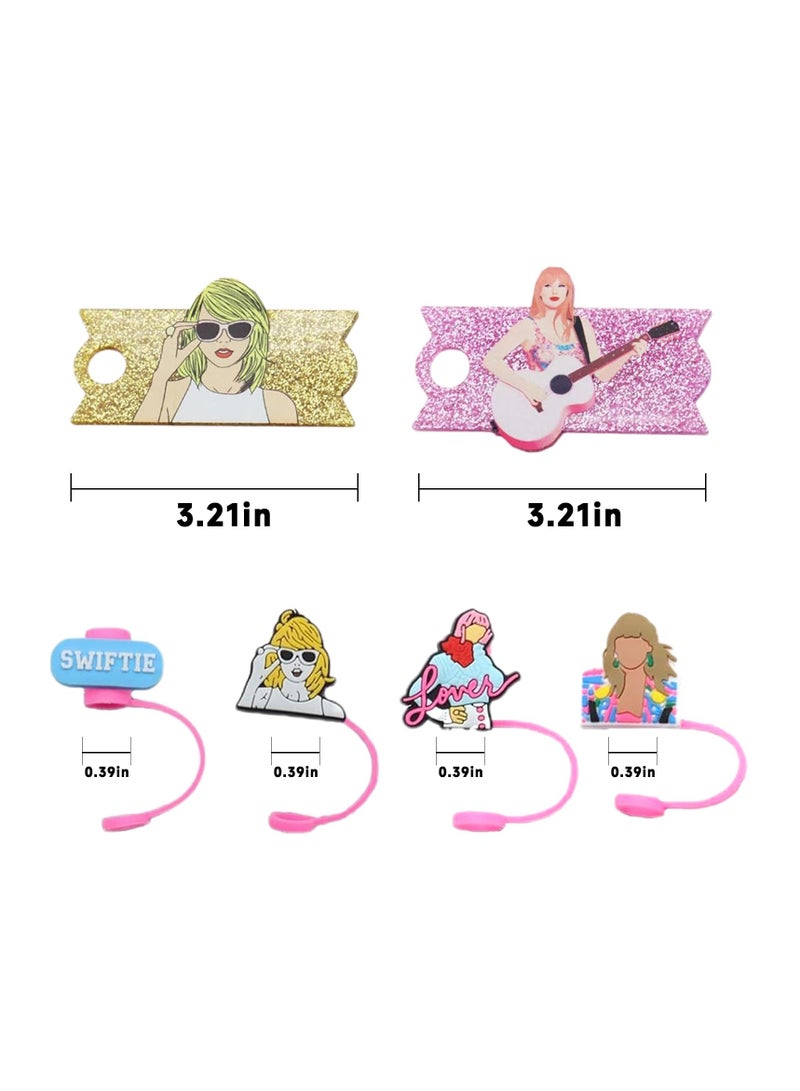 SYOSI مجموعة أغطية قش السيليكون لستينلي، 10 مم غطاء قش بموضوع الفنان الموسيقي، زينة حفلة بموضوع الكرتون، زينة هدايا الحفلات، ملحقات أكواب السيليكون المتعددة الاستخدامات - Image 2