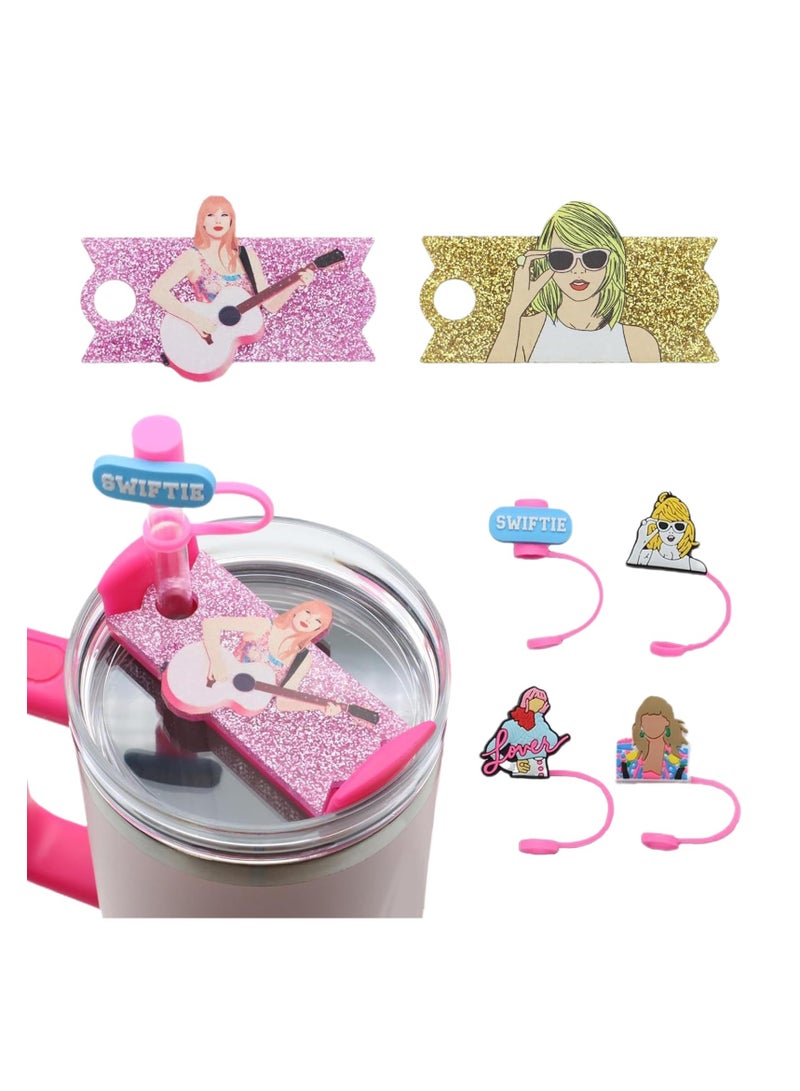 SYOSI مجموعة أغطية قش السيليكون لستينلي، 10 مم غطاء قش بموضوع الفنان الموسيقي، زينة حفلة بموضوع الكرتون، زينة هدايا الحفلات، ملحقات أكواب السيليكون المتعددة الاستخدامات - Image 3