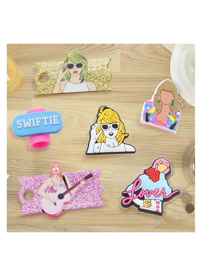 SYOSI مجموعة أغطية قش السيليكون لستينلي، 10 مم غطاء قش بموضوع الفنان الموسيقي، زينة حفلة بموضوع الكرتون، زينة هدايا الحفلات، ملحقات أكواب السيليكون المتعددة الاستخدامات - Image 4