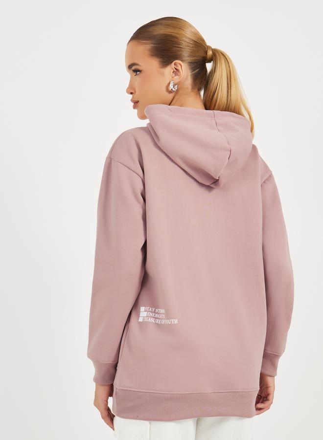 Styli Regular Fit Longline  Slogan Hoodie  - Image 5