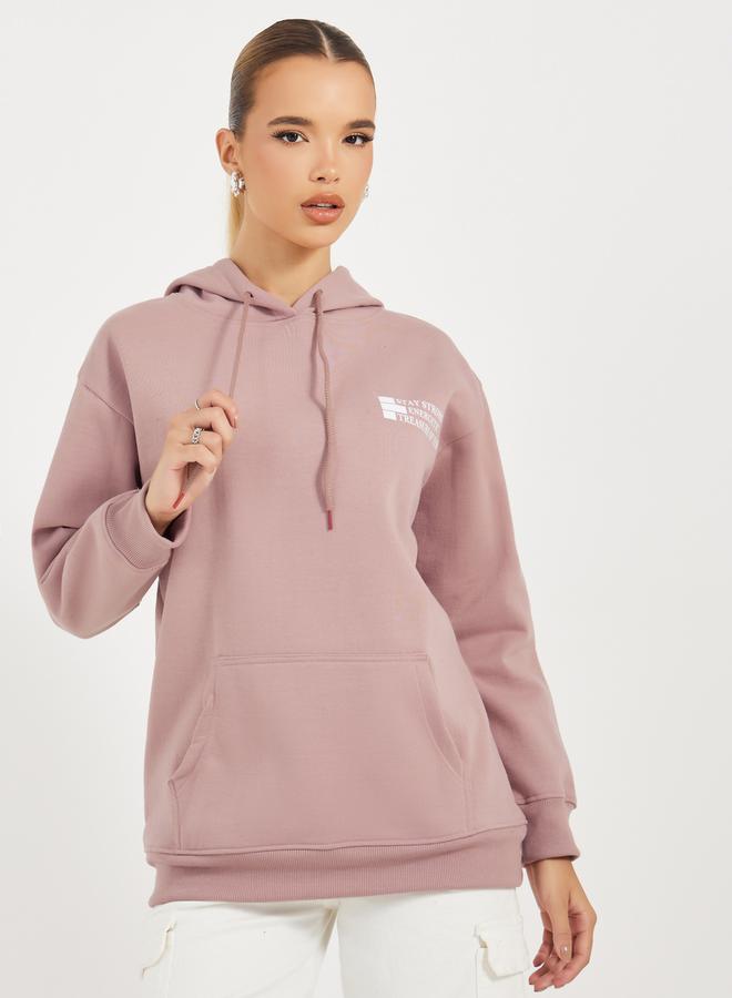 Styli Regular Fit Longline  Slogan Hoodie  - Image 1
