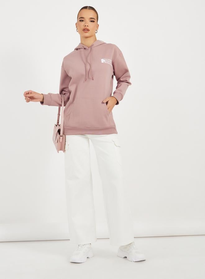 Styli Regular Fit Longline  Slogan Hoodie  - Image 2