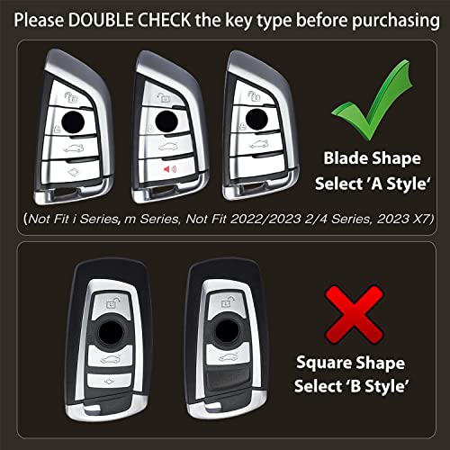 OLLEN Genuine Leather No Screws Key Fob Cover Fit for BMW 5 6 7 Series X1 X2 X3 X5 X6 GT Series etc, Blade Shape, Brown - Image 2