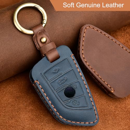 OLLEN Genuine Leather No Screws Key Fob Cover Fit for BMW 5 6 7 Series X1 X2 X3 X5 X6 GT Series etc, Blade Shape, Brown - Image 4