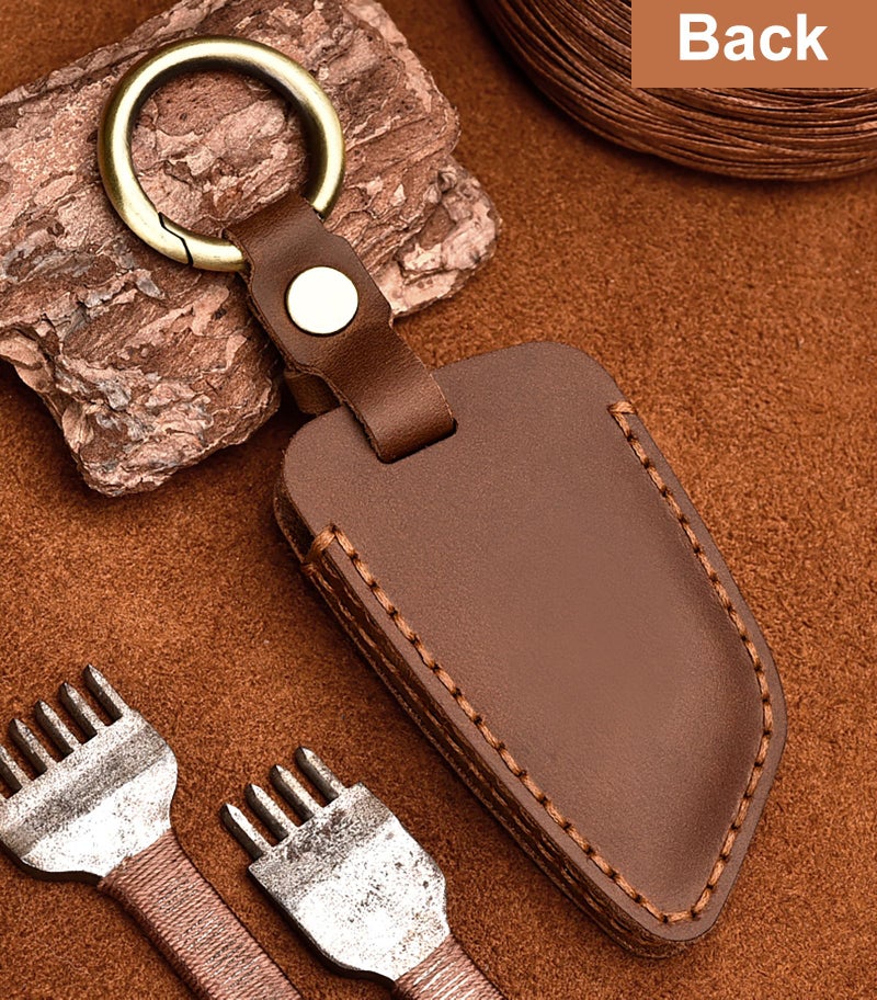 OLLEN Genuine Leather No Screws Key Fob Cover Fit for BMW 5 6 7 Series X1 X2 X3 X5 X6 GT Series etc, Blade Shape, Brown - Image 5