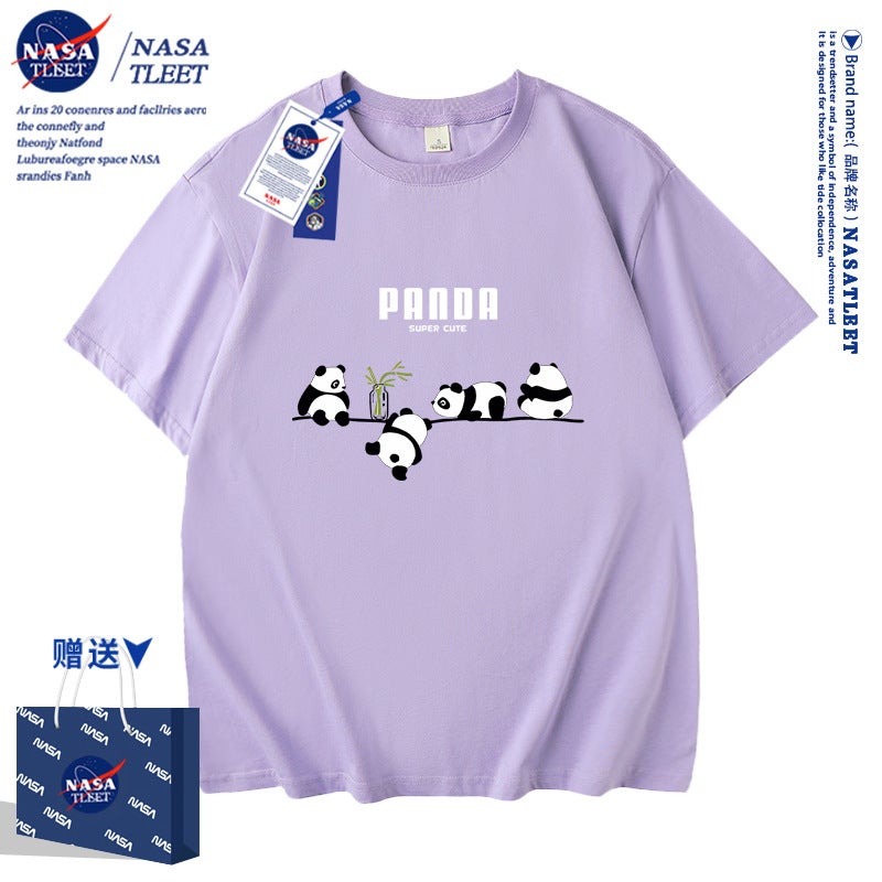 Nasa Co-Brand Boy And Boy'S Giant Panda Fashionable National Fashionable All-Match T-Shirt Panda Cotton Top Cool - Image 3