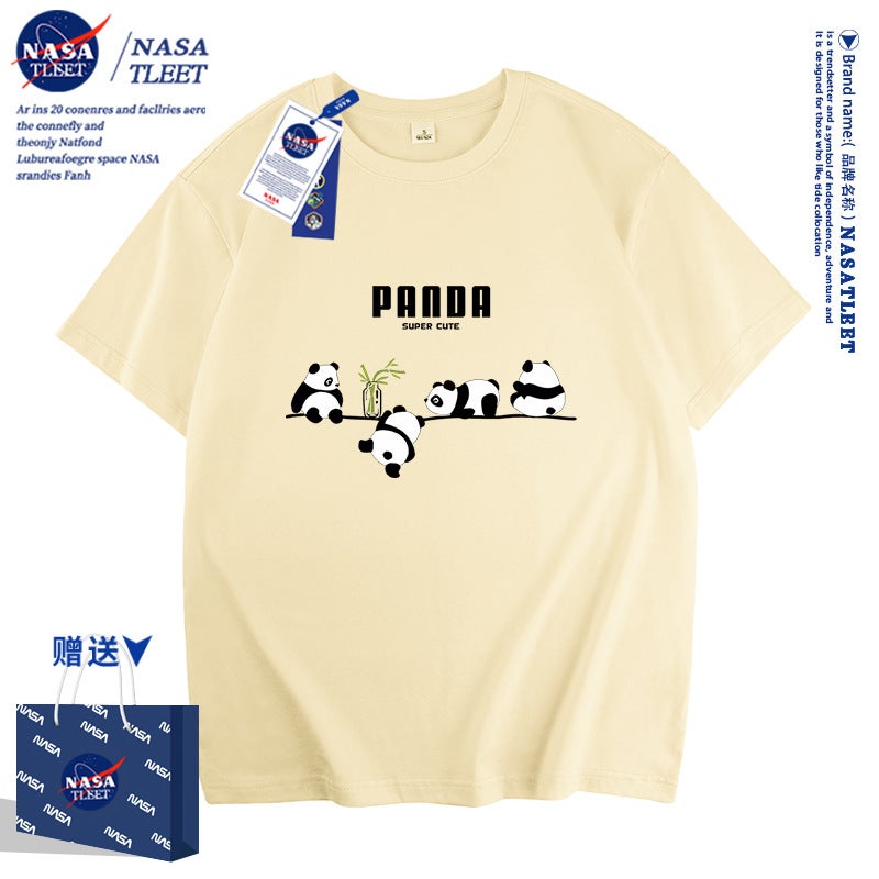Nasa Co-Brand Boy And Boy'S Giant Panda Fashionable National Fashionable All-Match T-Shirt Panda Cotton Top Cool - Image 2