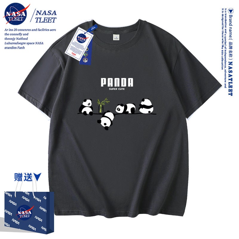 Nasa Co-Brand Boy And Boy'S Giant Panda Fashionable National Fashionable All-Match T-Shirt Panda Cotton Top Cool - Image 5