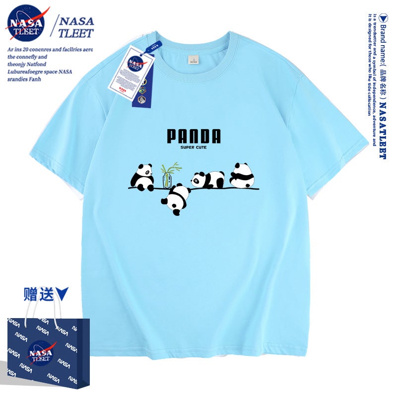 Nasa Co-Brand Boy And Boy'S Giant Panda Fashionable National Fashionable All-Match T-Shirt Panda Cotton Top Cool - Image 4