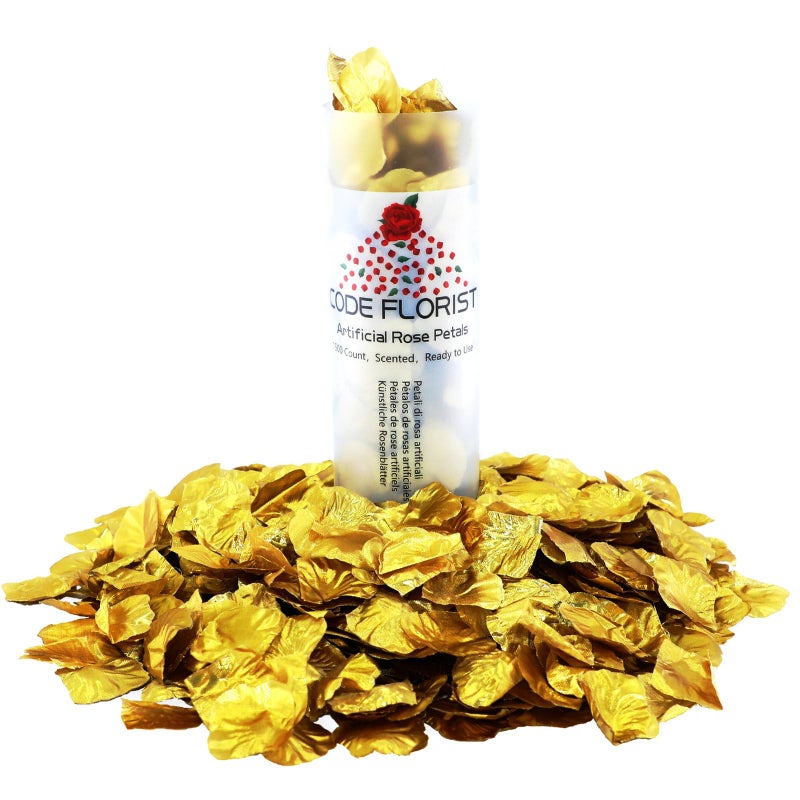 CODE FLORIST 1500 PCS Silk Rose Petals for Valentine's Day Fake Rose Petals for Romantic Night Wedding Proposal Anniversary Flower Decorations(Separated Scented Gold) - Image 1