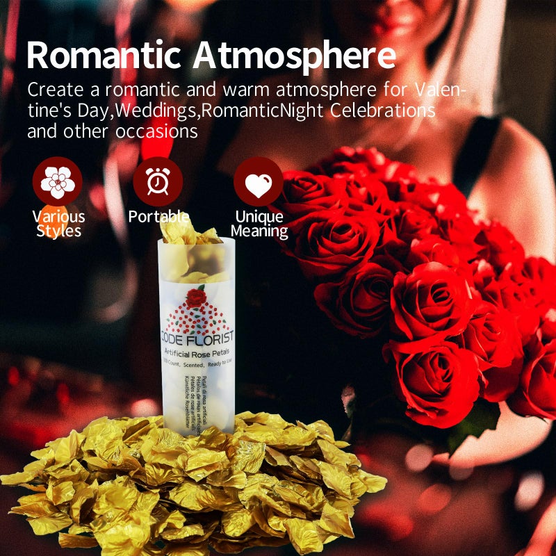 CODE FLORIST 1500 PCS Silk Rose Petals for Valentine's Day Fake Rose Petals for Romantic Night Wedding Proposal Anniversary Flower Decorations(Separated Scented Gold) - Image 2