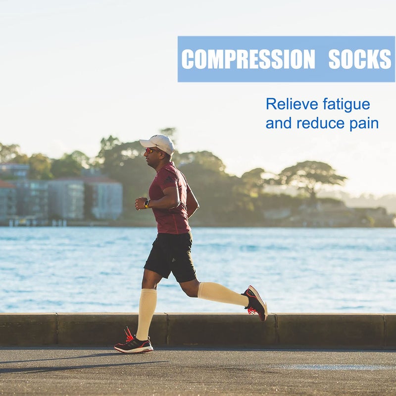 Aoliks Beige Compression Socks for Women & Men,Knee High Support Socks for Athletic Hiking Flight - Image 4