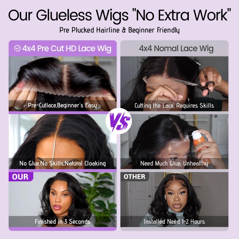 UVVUVV Wear and Go Glueless Wigs Pre Plucked Pre Cut 4x4 Body Wave Bob Wig Human Hair wigs for black women Short Bob Wig Human Hair 180 dentisty natrual color 14inch - Image 4
