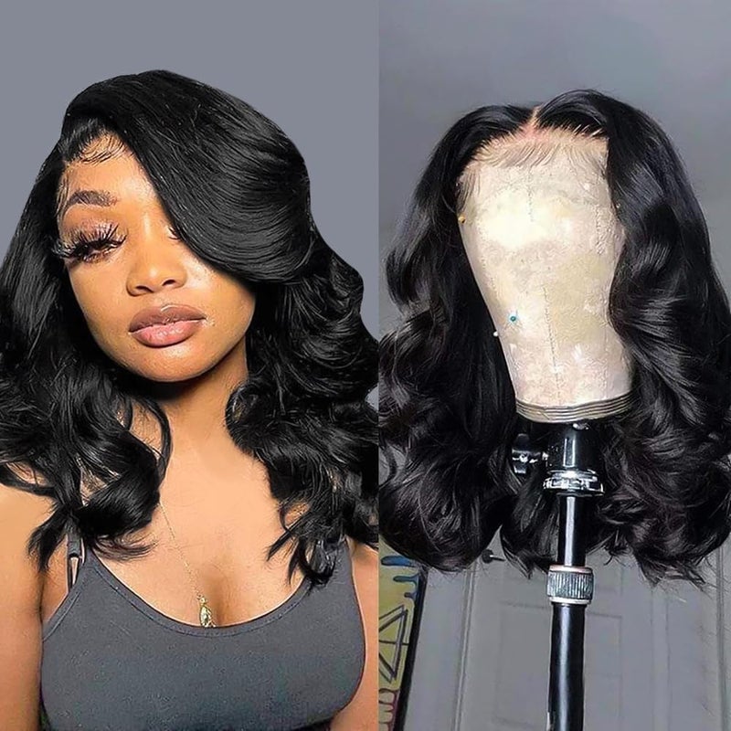 UVVUVV Wear and Go Glueless Wigs Pre Plucked Pre Cut 4x4 Body Wave Bob Wig Human Hair wigs for black women Short Bob Wig Human Hair 180 dentisty natrual color 14inch - Image 1