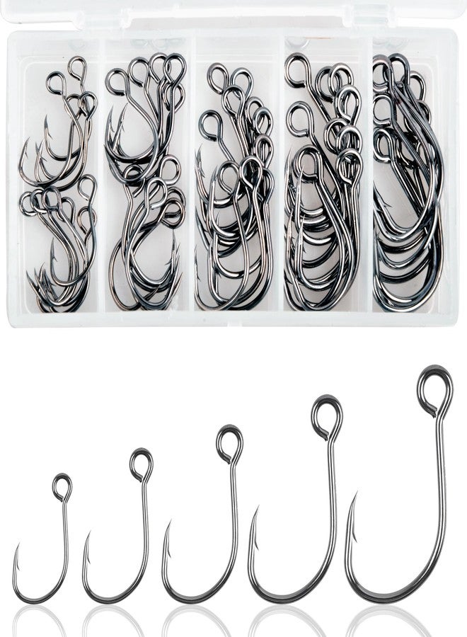 VATEICO Inline Single Hooks Kits,50/100 Pieces Single Replacement Hooks for Lure Plugs Baits High Carbon Steel Inline Circle Hooks Large Eyes Saltwater&Freshwater 50pcs Kit - Image 1