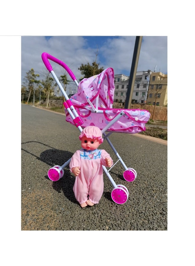 Children's Simulation Iron Trolley With Doll Suit Infant Play House Toy Direct Sales Super Low Price-Color:27cm Blink Pants + Strawberry Car (card Bag Comes With Feeding Bottle) - Image 4
